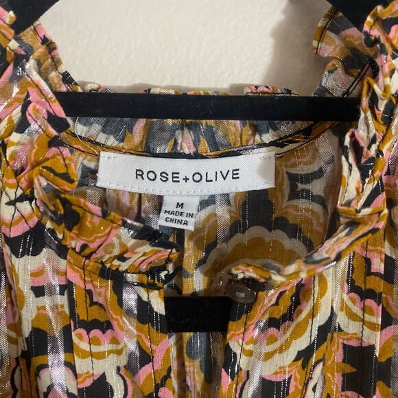 Rose & Olive Women’s Size Medium Long Sleeve Geometric Print Blouse Multicolor - Picture 6 of 6